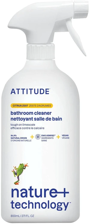 Attitude Bathroom Cleaner Spray, EWG Verified, Plant-Based & Vegan, Safe for Bathroom Surfaces, Tiles, Tubs, Shower Walls, Grout, Citrus Zest Scent, 27.1 Fl Oz Attitude Bathroom Cleaner Spray, EWG Verified, Plant-Based & Vegan, Safe for Bathroom Surfaces, Tiles, Tubs, Shower Walls, Grout, Citrus Zest Scent, 27.1 Fl Oz