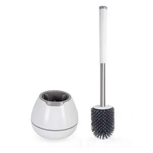 BOOMJOY Silicone Toilet Brush and Holder Set with Tweezers, Aluminum Handle, White BOOMJOY Silicone Toilet Brush and Holder Set with Tweezers, Aluminum Handle, White
