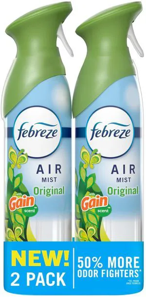 Febreze Air Mist Gain Original Scent 8.1oz (Pack of 2) Odor Fighting Room Spray Deodorizer for Home Bathroom Kitchen Office Apartment Dorm Room Classroom Febreze Air Mist Gain Original Scent 8.1oz (Pack of 2) Odor Fighting Room Spray Deodorizer for Home Bathroom Kitchen Office Apartment Dorm Room Classroom