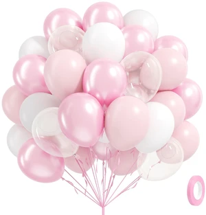 60pcs 12inch Pink, White, and Clear Pastel Pearl Balloons 60pcs 12inch Pink, White, and Clear Pastel Pearl Balloons