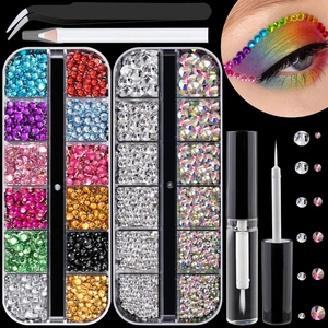 Flat Back Rhinestone Kit - Colorful Rhinestones, Crystal AB, Transparent White Face Gems, Nail Gem, Quick Dry Glue, Picker Pencil, Tweezer for Bedazzling Face & Nail Art Flat Back Rhinestone Kit - Colorful Rhinestones, Crystal AB, Transparent White Face Gems, Nail Gem, Quick Dry Glue, Picker Pencil, Tweezer for Bedazzling Face & Nail Art