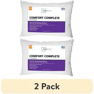 Mainstays Comfort Complete Bed Pillow 2 Pack, Standard Queen Size Soft Support Sleeping Pillows for Bedroom Mainstays Comfort Complete Bed Pillow 2 Pack, Standard Queen Size Soft Support Sleeping Pillows for Bedroom