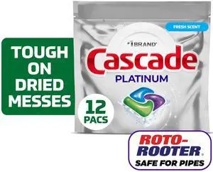Cascade Platinum Dishwasher Pods, Dishwasher Detergent, Dish Detergent Soap, Fresh, 12 Count Cascade Platinum Dishwasher Pods, Dishwasher Detergent, Dish Detergent Soap, Fresh, 12 Count