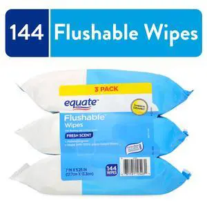 Equate Flushable Wet Wipes, Fresh Scent, 144 Total Wipes, 3 Pack, SepticSafe Moist Cleansing Wipes for Bathroom Daily Use Equate Flushable Wet Wipes, Fresh Scent, 144 Total Wipes, 3 Pack, SepticSafe Moist Cleansing Wipes for Bathroom Daily Use