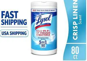 Lysol Disinfecting Wipes, MultiSurface Antibacterial All Purpose Cleaner Wipes, Crisp Linen Scent, 80 Count, Household Sanitizing Cleaning Supplies Lysol Disinfecting Wipes, MultiSurface Antibacterial All Purpose Cleaner Wipes, Crisp Linen Scent, 80 Count, Household Sanitizing Cleaning Supplies
