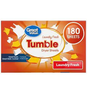 Great Value Tumble Dryer Sheets, Laundry Fresh Scent, Fabric Softener Sheets, StaticWrinkle Control, 180 Count, Compare to Bounce Great Value Tumble Dryer Sheets, Laundry Fresh Scent, Fabric Softener Sheets, StaticWrinkle Control, 180 Count, Compare to Bounce