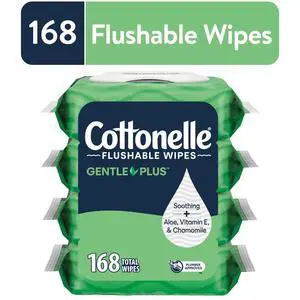Cottonelle Gentle Plus Flushable Moist Wet Wipes, SepticSafe Cleansing Cloths with FlipTop Lids, 4Pack Cottonelle Gentle Plus Flushable Moist Wet Wipes, SepticSafe Cleansing Cloths with FlipTop Lids, 4Pack