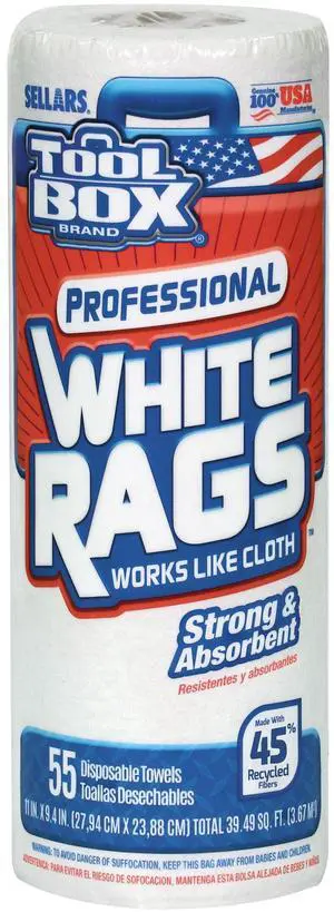 ToolBox® Professional White Rags Multi-Surface Cleaning Disposable Towel, 1 Roll (55 Sheets per Roll) ToolBox® Professional White Rags Multi-Surface Cleaning Disposable Towel, 1 Roll (55 Sheets per Roll)