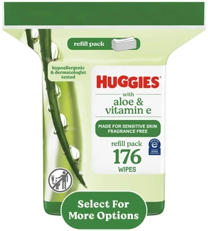 Huggies Unscented Wipes with Aloe & Vitamin E, 1 Refill Pack, 176 Total Count Huggies Unscented Wipes with Aloe & Vitamin E, 1 Refill Pack, 176 Total Count