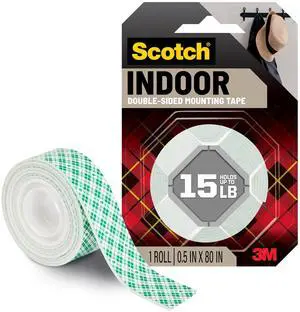 3M Scotch Double-Sided Indoor Mounting Tape, 1/2 x 80 Inch Roll 3M Scotch Double-Sided Indoor Mounting Tape, 1/2 x 80 Inch Roll
