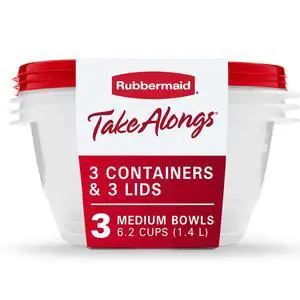 Rubbermaid TakeAlongs Food Storage Containers Serving Bowls, 6.2 Cup, Set of 3, Red Rubbermaid TakeAlongs Food Storage Containers Serving Bowls, 6.2 Cup, Set of 3, Red