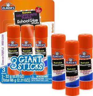 Elmer's Disappearing Purple School Glue Sticks, Washable, 22g, 3 Count Elmer's Disappearing Purple School Glue Sticks, Washable, 22g, 3 Count