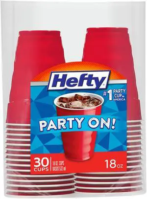 Hefty Party on Disposable Cups, Red, 18oz, 30ct Hefty Party on Disposable Cups, Red, 18oz, 30ct
