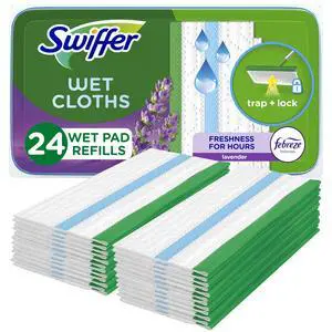 Swiffer Sweep + Mop Wet Pads Refill, Lavender, 24 Count, All Purpose Multi-Surface Floor Cleaning Cloths for Mopping Home, Bathroom, Kitchen Swiffer Sweep + Mop Wet Pads Refill, Lavender, 24 Count, All Purpose Multi-Surface Floor Cleaning Cloths for Mopping Home, Bathroom, Kitchen
