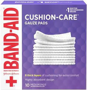 BAND-AID Cushion-Care Gauze Pads, Medium, 3in x 3in, 10 Count BAND-AID Cushion-Care Gauze Pads, Medium, 3in x 3in, 10 Count