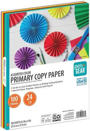 Pen+Gear Primary Copy Paper, Assorted, 8.5" x 11", 24 lb, 100 Sheets Pen+Gear Primary Copy Paper, Assorted, 8.5" x 11", 24 lb, 100 Sheets