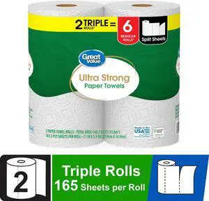 Great Value Ultra Strong Paper Towels, 330 Sheets, 2 Triple Rolls Great Value Ultra Strong Paper Towels, 330 Sheets, 2 Triple Rolls