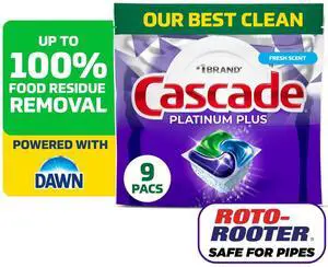 Cascade Platinum Plus Dishwasher Pods, 9 Count, Fresh Cascade Platinum Plus Dishwasher Pods, 9 Count, Fresh