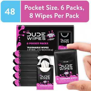 LiL' DUDE Extra Large Bubble Bum Wet Wipes, Pocket Packs Flushable Wipes, Bubble Gum Scent, 8 Count, 6 Pack LiL' DUDE Extra Large Bubble Bum Wet Wipes, Pocket Packs Flushable Wipes, Bubble Gum Scent, 8 Count, 6 Pack