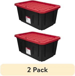 Hyper Tough 27 Gallon Snap Lid Storage Bin, 2 Pack, Black Base and Red Lid, Heavy-Duty Plastic Container Hyper Tough 27 Gallon Snap Lid Storage Bin, 2 Pack, Black Base and Red Lid, Heavy-Duty Plastic Container