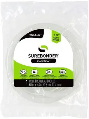 Surebonder Full-Size Hot Glue Stick Roll, Clear, 5ft Length, 0.43in Diameter, All Purpose for Crafting and DIY Surebonder Full-Size Hot Glue Stick Roll, Clear, 5ft Length, 0.43in Diameter, All Purpose for Crafting and DIY