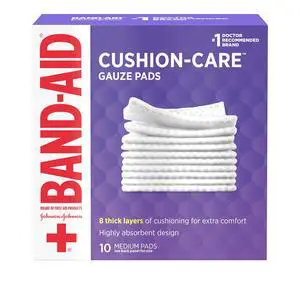 BAND-AID Brand Cushion-Care Gauze Pads Medium 3in x 3in 10Count BAND-AID Brand Cushion-Care Gauze Pads Medium 3in x 3in 10Count