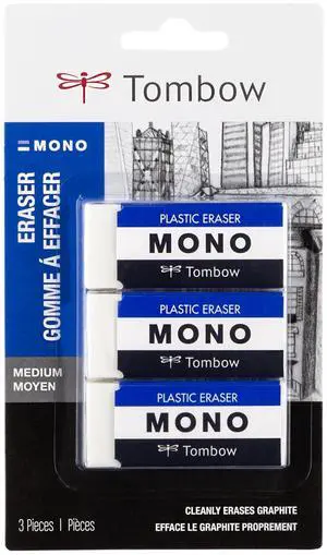Tombow 57324 MONO Eraser, White, Medium, 3-Pack Tombow 57324 MONO Eraser, White, Medium, 3-Pack