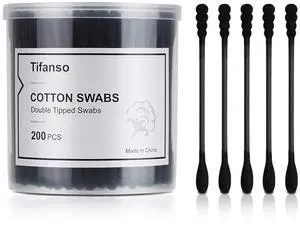 Tifanso 200 Count Black Double Tipped Cotton Swabs Hypoallergenic Natural Tifanso 200 Count Black Double Tipped Cotton Swabs Hypoallergenic Natural