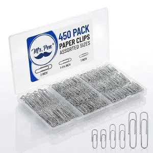 Mr. Pen Silver Paper Clips, 1", 1-1/4", 2", 450 Pcs Mr. Pen Silver Paper Clips, 1", 1-1/4", 2", 450 Pcs