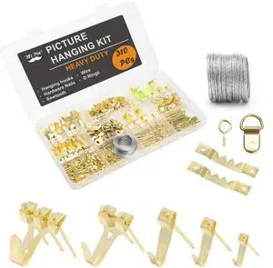 Mr. Pen Picture Hanging Kit 310 Pcs Gold Assorted Hooks with Nails, Sawtooth Hangers, D-Rings, Steel Wire, Ring Hooks, Home Wall Mount Hardware for Frames, Canvas, Decor Mr. Pen Picture Hanging Kit 310 Pcs Gold Assorted Hooks with Nails, Sawtooth Hangers, D-Rings, Steel Wire, Ring Hooks, Home Wall Mount Hardware for Frames, Canvas, Decor