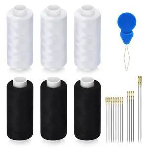 6 Pcs 402 Polyester Sewing Thread Kit, 400 Yards Each Spool, with Sewing Needle & Threader, for Sewing Machine, Hand Stitching, Embroidery 6 Pcs 402 Polyester Sewing Thread Kit, 400 Yards Each Spool, with Sewing Needle & Threader, for Sewing Machine, Hand Stitching, Embroidery