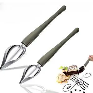 Stainless Steel Decorating Spoon Set, 2Pcs Chef Drizzle Spoons, Chocolate Filter Spoons, Plating Spoon for Cake, Coffee Stainless Steel Decorating Spoon Set, 2Pcs Chef Drizzle Spoons, Chocolate Filter Spoons, Plating Spoon for Cake, Coffee