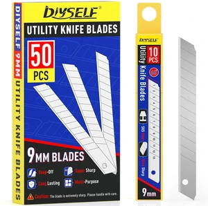 DIYSELF 50Pcs 9mm Utility Knife Replacement Blades, Snap-off Blades, 60 for Universal Box Cutters DIYSELF 50Pcs 9mm Utility Knife Replacement Blades, Snap-off Blades, 60 for Universal Box Cutters