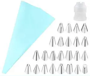Pastry Bags and Tips Set, 24 Pcs Stainless Steel Piping Tips and 1 Pcs Thick EVA Piping Bag for Cake Baking and Cookie Icing Cupcakes Pastry Bags and Tips Set, 24 Pcs Stainless Steel Piping Tips and 1 Pcs Thick EVA Piping Bag for Cake Baking and Cookie Icing Cupcakes