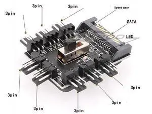 SATA computer power supply fan hub 8-way speed controller FAN HUB 3p 4-pin extension cable SATA computer power supply fan hub 8-way speed controller FAN HUB 3p 4-pin extension cable