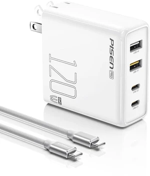 120W 4-Port GaN USB-C Charger Block With 6FT USB-C To C Cable For MacBook Pro/Air, Pixelbook, iPad, iPhone, Samsung, Pixel 8, Steam Deck 120W 4-Port GaN USB-C Charger Block With 6FT USB-C To C Cable For MacBook Pro/Air, Pixelbook, iPad, iPhone, Samsung, Pixel 8, Steam Deck