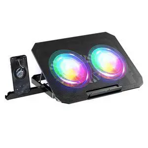 RGB Laptop Cooling Pad with Dual Fan, 7-Level Adjustable Height Notebook Cooler Stand with Phone Holder, Silent Gaming Laptop Cooling Base RGB Laptop Cooling Pad with Dual Fan, 7-Level Adjustable Height Notebook Cooler Stand with Phone Holder, Silent Gaming Laptop Cooling Base