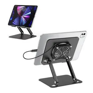 Foldable Adjustable Tablet Stand with Cooling Fan, Compact Portable Desktop Holder, Sturdy Aluminum Alloy Tablets & Smartphones - Black Foldable Adjustable Tablet Stand with Cooling Fan, Compact Portable Desktop Holder, Sturdy Aluminum Alloy Tablets & Smartphones - Black