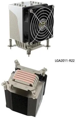 LGA2011-R22 150W 4U CPU Cooler, 5 Heat Pipes, PWM Fan, 61CFM Airflow, 124.8mm Height for Intel LGA2011/2066 Square ILM LGA2011-R22 150W 4U CPU Cooler, 5 Heat Pipes, PWM Fan, 61CFM Airflow, 124.8mm Height for Intel LGA2011/2066 Square ILM