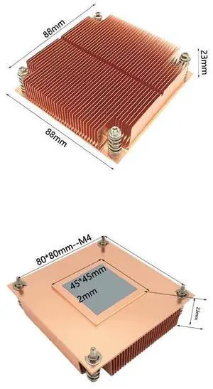 1U1C 2011 80W 1U Passive CPU Cooler, All-Copper Base + Copper Fins, Fanless Design, 23mm Height for Intel LGA2011/2066 Square ILM 1U1C 2011 80W 1U Passive CPU Cooler, All-Copper Base + Copper Fins, Fanless Design, 23mm Height for Intel LGA2011/2066 Square ILM