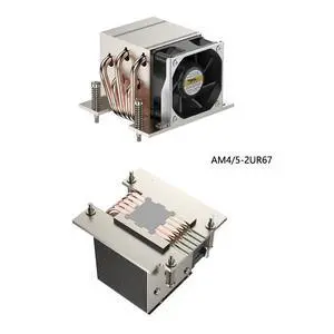 AM4/5-2UR67 200W 2U CPU Cooler, 5 Heat Pipes, 11000RPM PWM Fan, 62CFM Airflow, 67.5mm Height for AMD AM5/AM4 2U Server AM4/5-2UR67 200W 2U CPU Cooler, 5 Heat Pipes, 11000RPM PWM Fan, 62CFM Airflow, 67.5mm Height for AMD AM5/AM4 2U Server