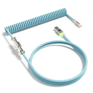 ATTACK SHARK C01ULTRA Coiled USB-C Cable, Transparent Double TPU Sleeve, RGB Metal Aviator Connector, Type-C to USB-A for Mechanical Keyboard, Gaming & Devices White Blue ATTACK SHARK C01ULTRA Coiled USB-C Cable, Transparent Double TPU Sleeve, RGB Metal Aviator Connector, Type-C to USB-A for Mechanical Keyboard, Gaming & Devices White Blue