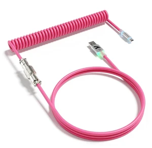 ATTACK SHARK C01ULTRA Coiled USB-C Cable, Transparent Double TPU Sleeve, RGB Metal Aviator Connector, Type-C to USB-A for Mechanical Keyboard, Gaming & Devices White Berry Red ATTACK SHARK C01ULTRA Coiled USB-C Cable, Transparent Double TPU Sleeve, RGB Metal Aviator Connector, Type-C to USB-A for Mechanical Keyboard, Gaming & Devices White Berry Red