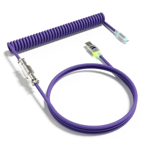 ATTACK SHARK C01ULTRA Coiled USB-C Cable, Transparent Double TPU Sleeve, RGB Metal Aviator Connector, Type-C to USB-A for Mechanical Keyboard, Gaming & Devices White Purple ATTACK SHARK C01ULTRA Coiled USB-C Cable, Transparent Double TPU Sleeve, RGB Metal Aviator Connector, Type-C to USB-A for Mechanical Keyboard, Gaming & Devices White Purple