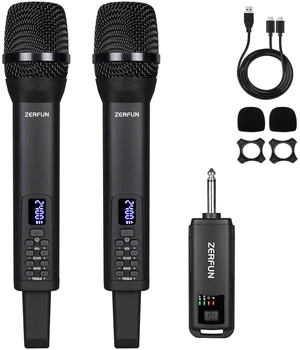 Rechargeable Wireless Microphones Dual, D240, Black | Pro Handheld Cordless Mics System Dynamic with ECHO Treble BASS VOL Control for Karaoke Singing Church Party, 1/4'' Output Rechargeable Wireless Microphones Dual, D240, Black | Pro Handheld Cordless Mics System Dynamic with ECHO Treble BASS VOL Control for Karaoke Singing Church Party, 1/4'' Output