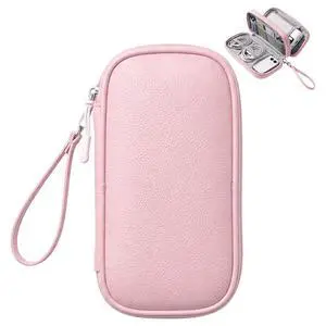 Premium Leather Electronic Organizer Bag, Waterproof Travel Tech Pouch for Cord, Cable, Charger, Phone & Accessories (Pink, Small) Premium Leather Electronic Organizer Bag, Waterproof Travel Tech Pouch for Cord, Cable, Charger, Phone & Accessories (Pink, Small)