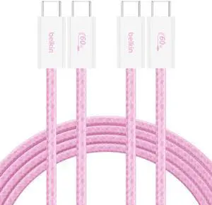 USB C to USB C Cable 2-Pack, 6.6ft, 60W - Type C Charger, iPhone Charger Cord, Soft, Braided, Flexible for iPhone 17, Galaxy S25, Pixel 10, Airpods, iPad Pro & More, Travel Essentials - Pink USB C to USB C Cable 2-Pack, 6.6ft, 60W - Type C Charger, iPhone Charger Cord, Soft, Braided, Flexible for iPhone 17, Galaxy S25, Pixel 10, Airpods, iPad Pro & More, Travel Essentials - Pink