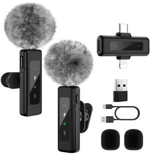 Wireless Mini Microphone for iPhone, Android - 2 Pack Lavalier Microphone for Video Recording,Clip-on Mics Content Creator Microphones for YouTube Tiktok Podcast Vlogging Wireless Mini Microphone for iPhone, Android - 2 Pack Lavalier Microphone for Video Recording,Clip-on Mics Content Creator Microphones for YouTube Tiktok Podcast Vlogging