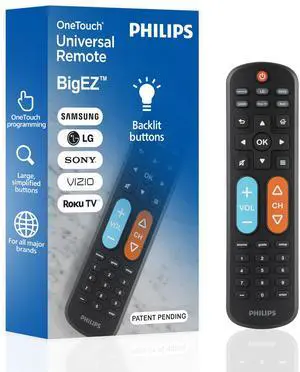 BigEZ OneTouch Big Button Universal TV Remote, Easy to Use | Remote for Seniors, Replacement Remote for Samsung, LG, Sony, Vizio, Roku TV, Backlit Buttons, 2 Device, Black, SRP3945B/37 BigEZ OneTouch Big Button Universal TV Remote, Easy to Use | Remote for Seniors, Replacement Remote for Samsung, LG, Sony, Vizio, Roku TV, Backlit Buttons, 2 Device, Black, SRP3945B/37