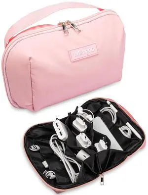 Large Capacity Backpack Organizer Pouch, Tech Electronics Travel Essentials Kit with Carrying Holder, 150° Open Portable Accessories Bag for Charger Power Bank Cable Cord, Daily Purse for Women, Pink Large Capacity Backpack Organizer Pouch, Tech Electronics Travel Essentials Kit with Carrying Holder, 150° Open Portable Accessories Bag for Charger Power Bank Cable Cord, Daily Purse for Women, Pink
